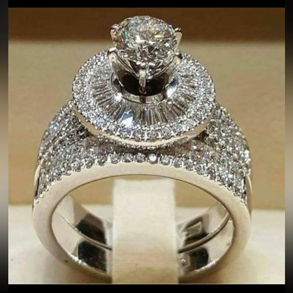 Gorgeous Large Round Cut Cubic Zirconia Wedding Engagement Bridal Rings, Sz 8